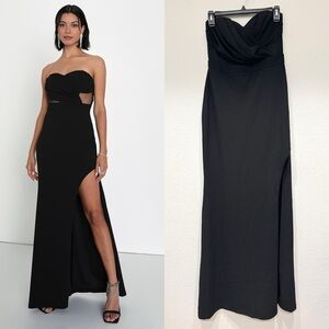 NWOT Lulus Sultry Glances Black Pleated Strapless Bustier Maxi Dress
